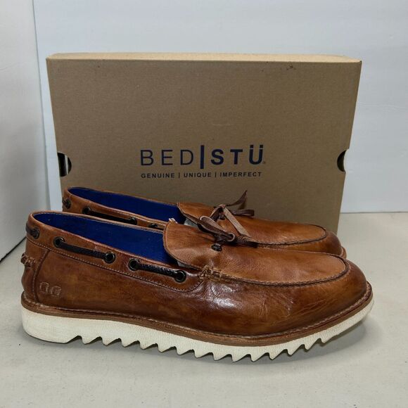 Bed Stu Albatross Leather Boat Slip On Loafer Tan Teak Rust F485002 Men 11 NWB - Picture 1 of 10
